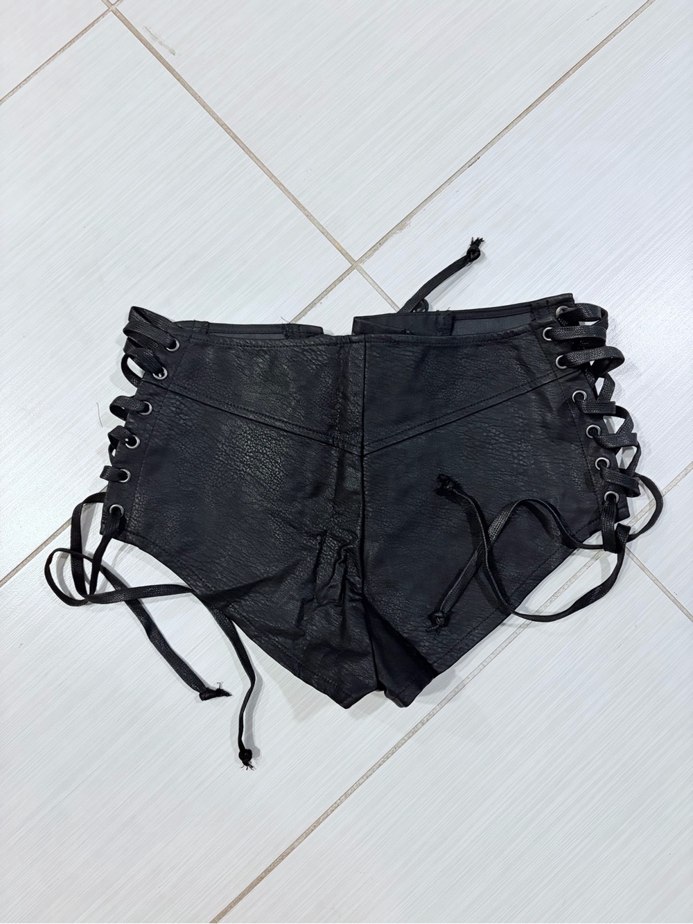 Dolls Kill Widow Black Lace-Up High Waist Shorts - Picture 2 of 4